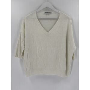 Estheme Studio Sweater Womens Medium White Short Sleeves Linen Pullover Sheer